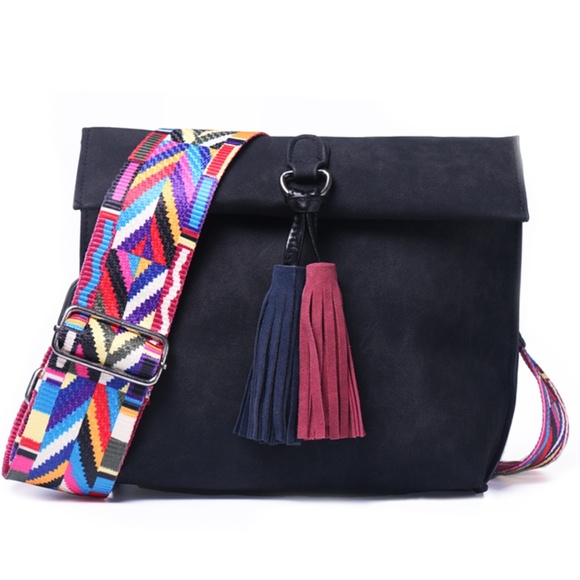 Star Posh Handbags - Boho Vibes Color Strap Tassel Fringe Crossbody Bag